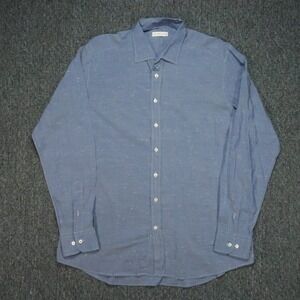 Etro Shirt Men 44 Extra Large Blue Spotted Long Sleeve Button Up Lyocell Silk